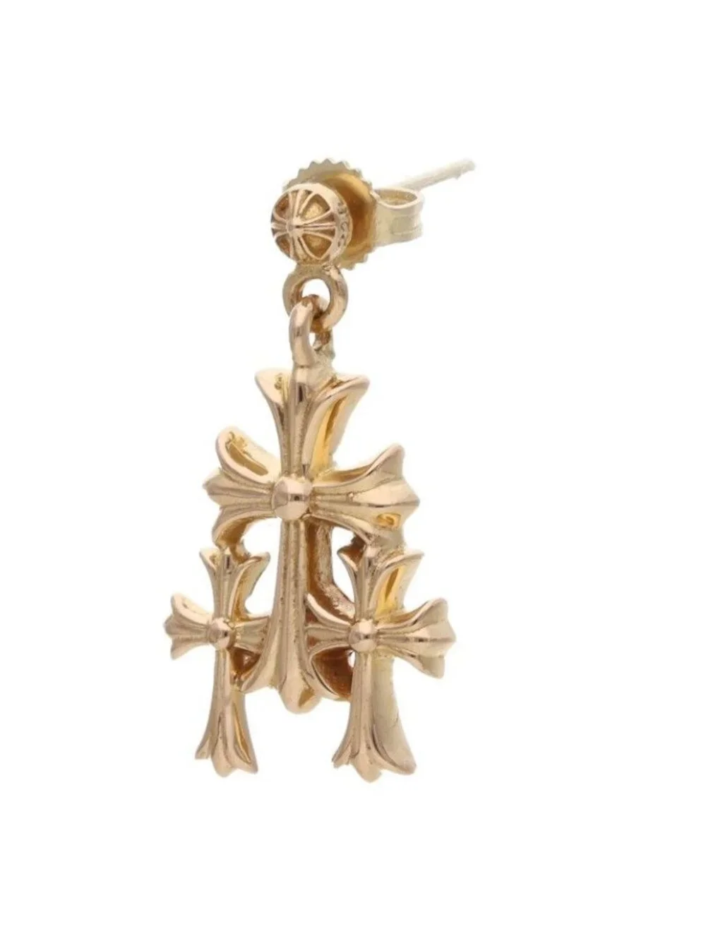 Chrome Hearts 22k 3 CH Cross Drop Triple Gold Earrings